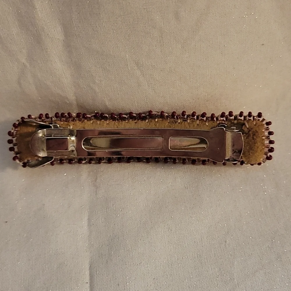 HANDMADE Pink Leather Navajo Design Seed Beaded Barrette